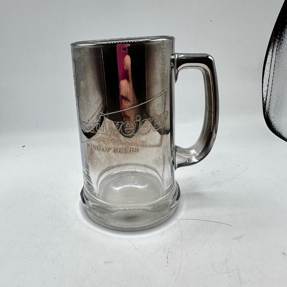 Vintage Budweiser Beer Glass Smokey Mirrored Mug - Retro Barware - Picture 2 of 8